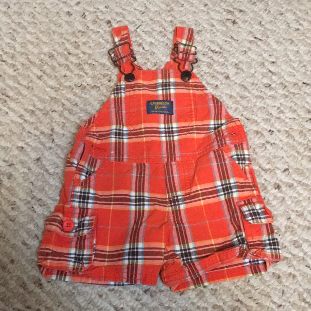OshKosh B’gosh orange plaid overalls